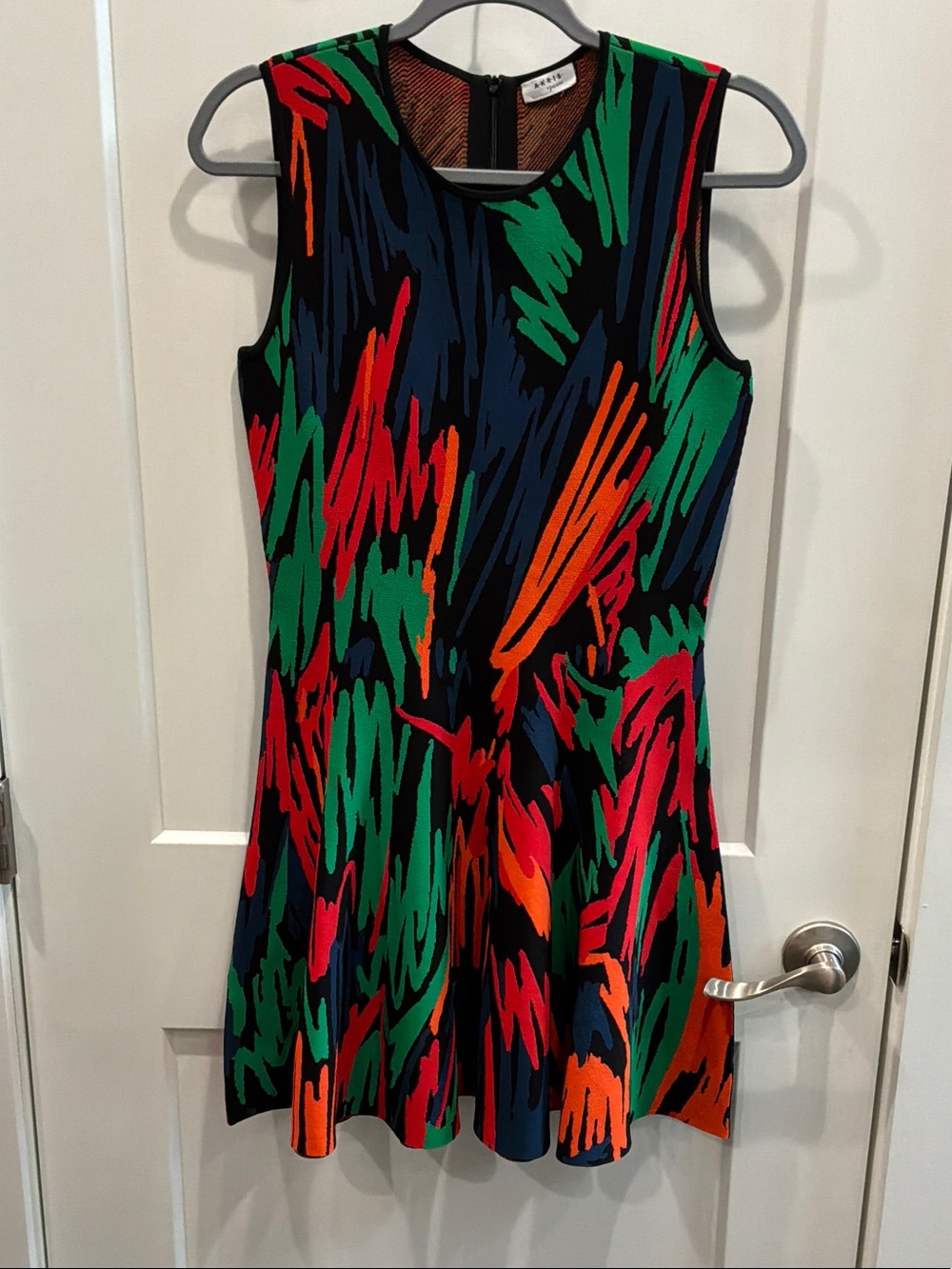 Akris Punto Small Sleeveless Scribble Jacquard Knit Fit Flare Dress Reg 1,460